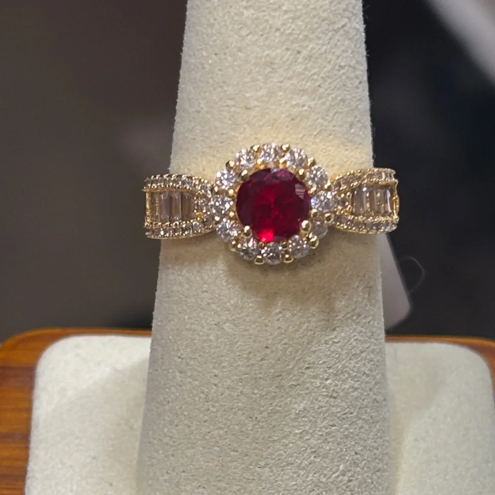AAA CZ Round Baguette Ring 18k Yellow Gold Filled